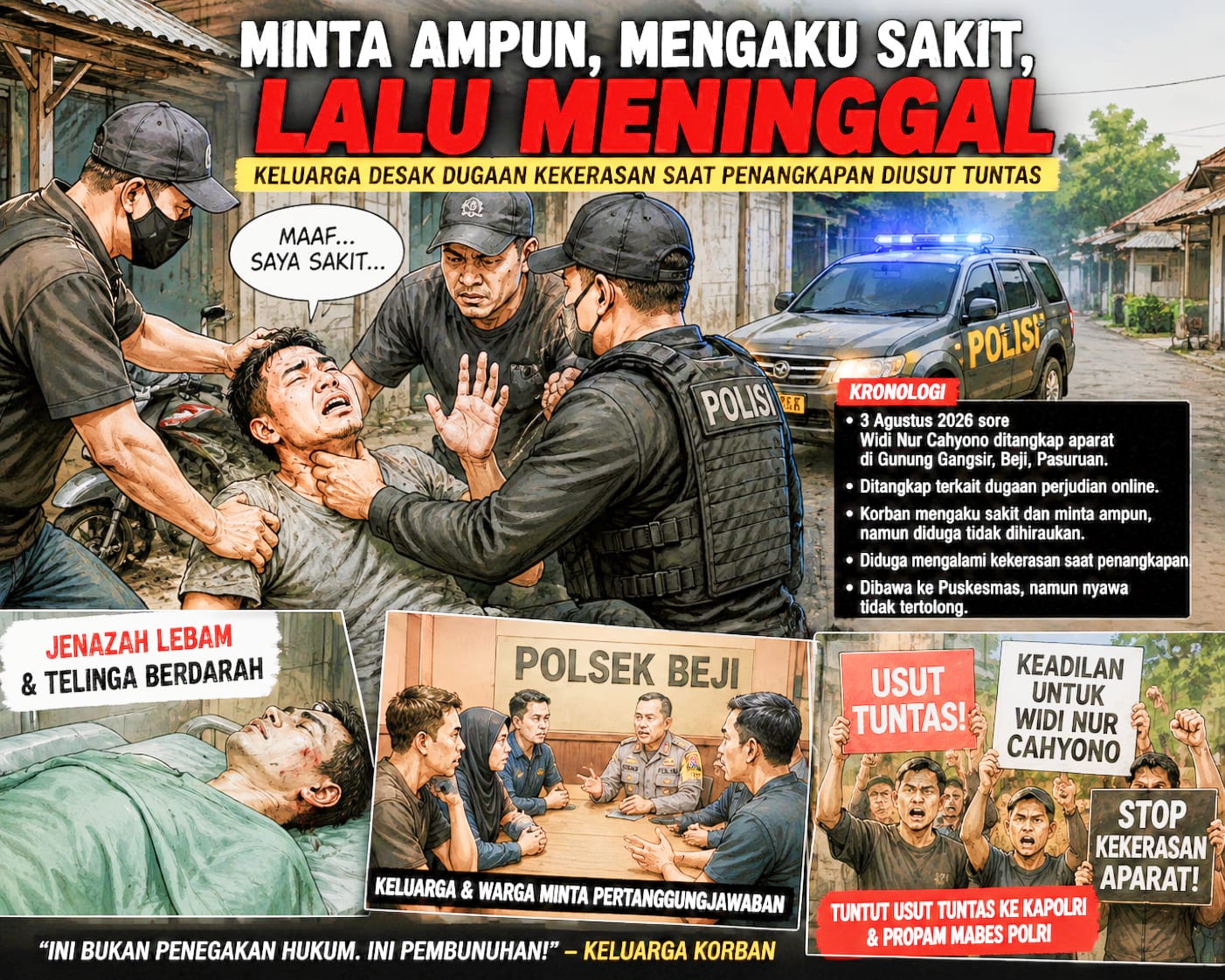 Minta Ampun, Mengaku Sakit, Lalu Meninggal: Keluarga Widi Nur Cahyono Desak Dugaan Kekerasan Saat Penangkapan Diusut Tuntas